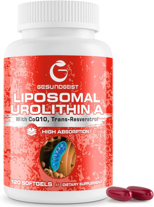 Urolithin A Supplement with CoQ10 & Resveratrol for Mitochondrial, Cellular Energy, Antioxidants & Anti-Aging – High Potency & Vegan & Gluten-Free – 120 Softgels