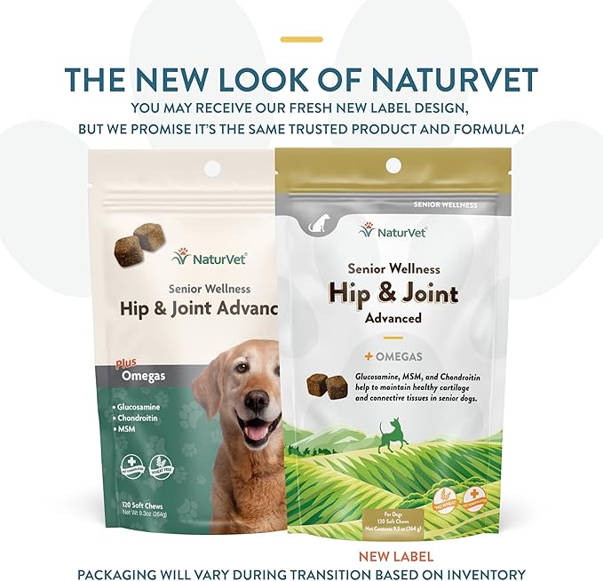 NaturVet – Senior Wellness Hip & Joint Advanced Plus Omegas | Help Support Your Pet’s Healthy Hip & Joint Function | Supports Joints, Cartilage & Connective Tissues | 120 Soft Chews