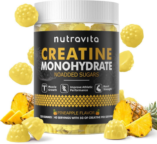 Creatine Monohydrate Gummies for Men & Women-5g of Creatine Monohydrate per Serving - Sugar Free,Vegan,Pineapple Flavor, 120 Count
