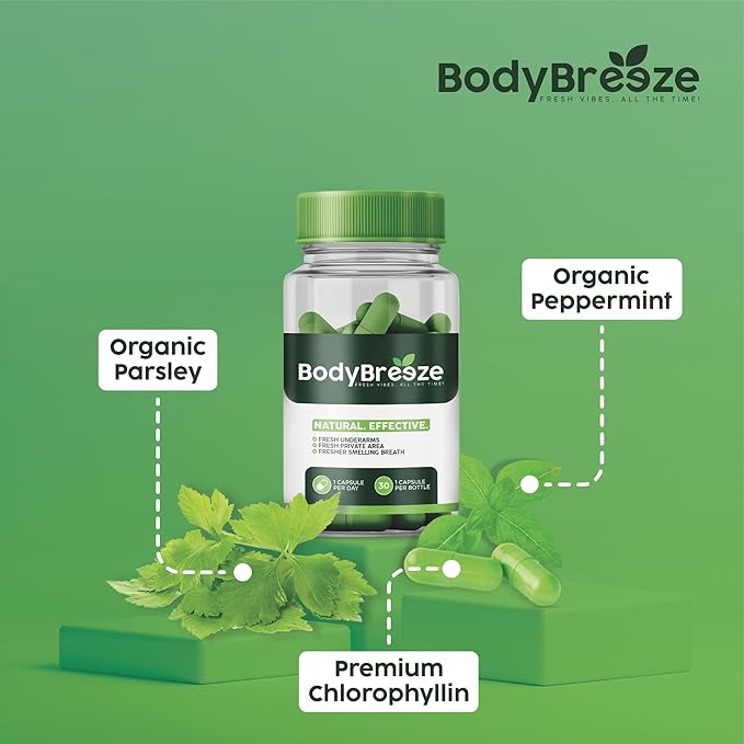 Internal Deodorant Supplement | Natural Chlorophyll 30 Capsules for Body Odor Control, Gut Health, and Fresh Breath | Vegan, Detox Support & Skin Health | Odor Eliminator for Men & Women