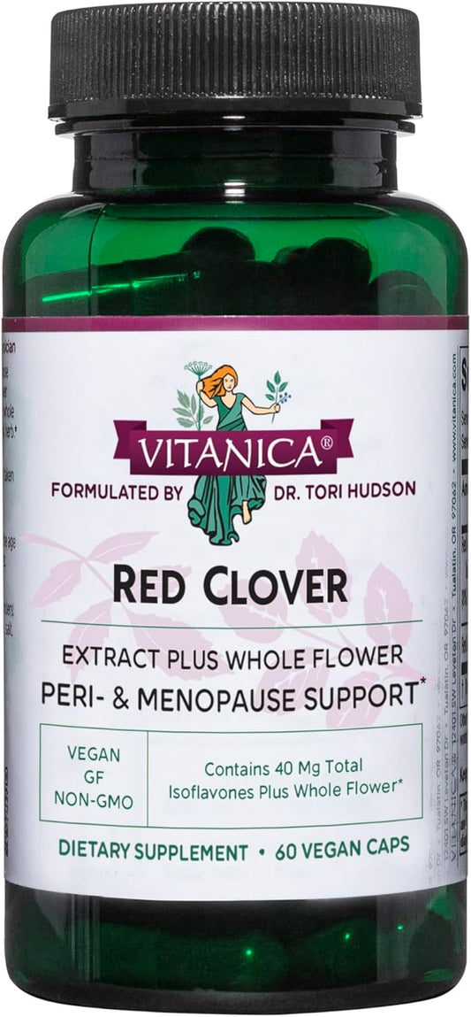 Vitanica Red Clover Blossom and Leaf Extract 500mg with 8% Isoflavones, Plus 175mg Blossoms, Menopause Relief Support for Women, 2 Month Supply, Non-GMO, Gluten Free, Vegan Supplement, 60 Capsules
