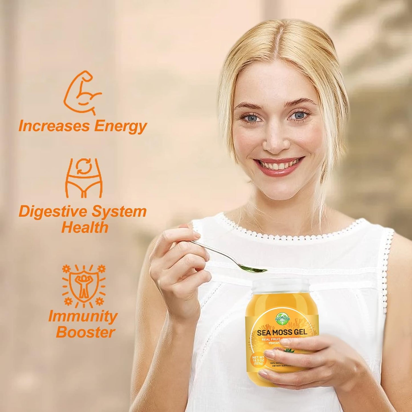 18.5OZ Sea Moss Gel, Raw Flavored Irish Seamoss Gel Immune and Digestive Support Vitamin Mineral Supplements, Pineapple