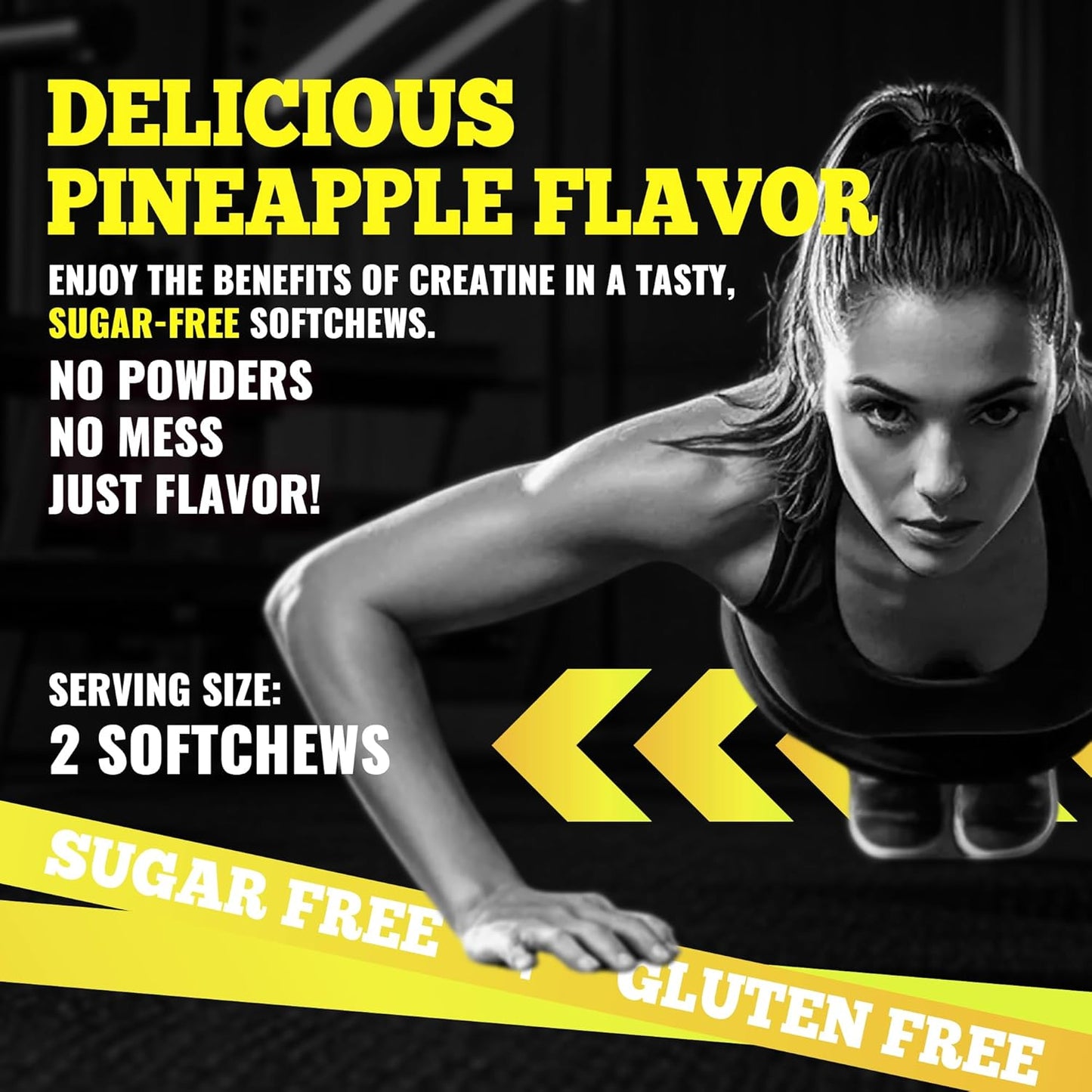 Creatine Monohydrate Chews (5g) – Pre-Workout Energy & Muscle Growth Support for Men & Women | Pineapple Electrolyte Gummies (60 Count)