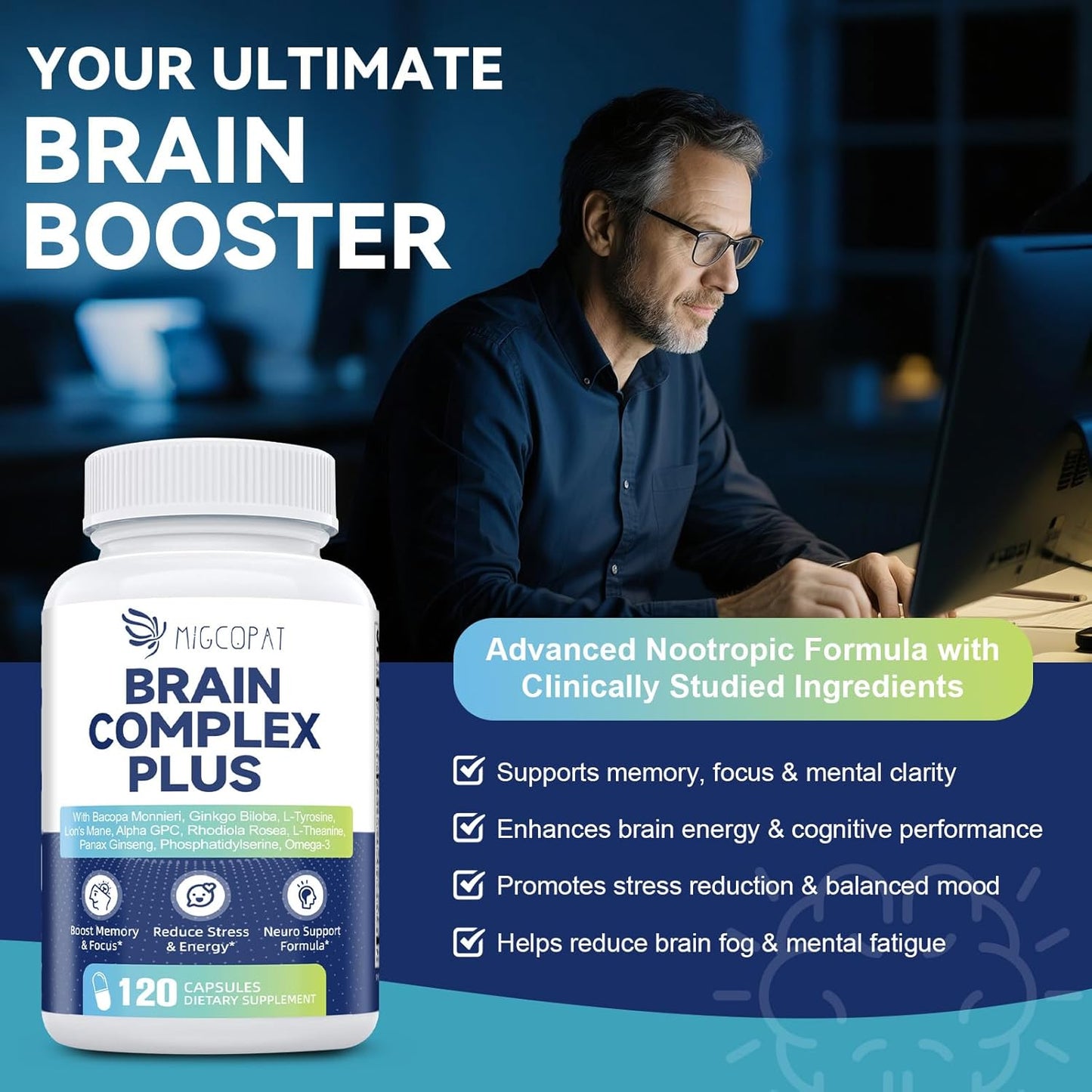 2-Pack Brain Supplements for Memory and Focus | Nootropic with Bacopa Monnieri, Lion's Mane, Alpha GPC, Ginkgo Biloba | Mental Clarity & Cognitive Support | Vitamin B6 & B12 Neuro Health