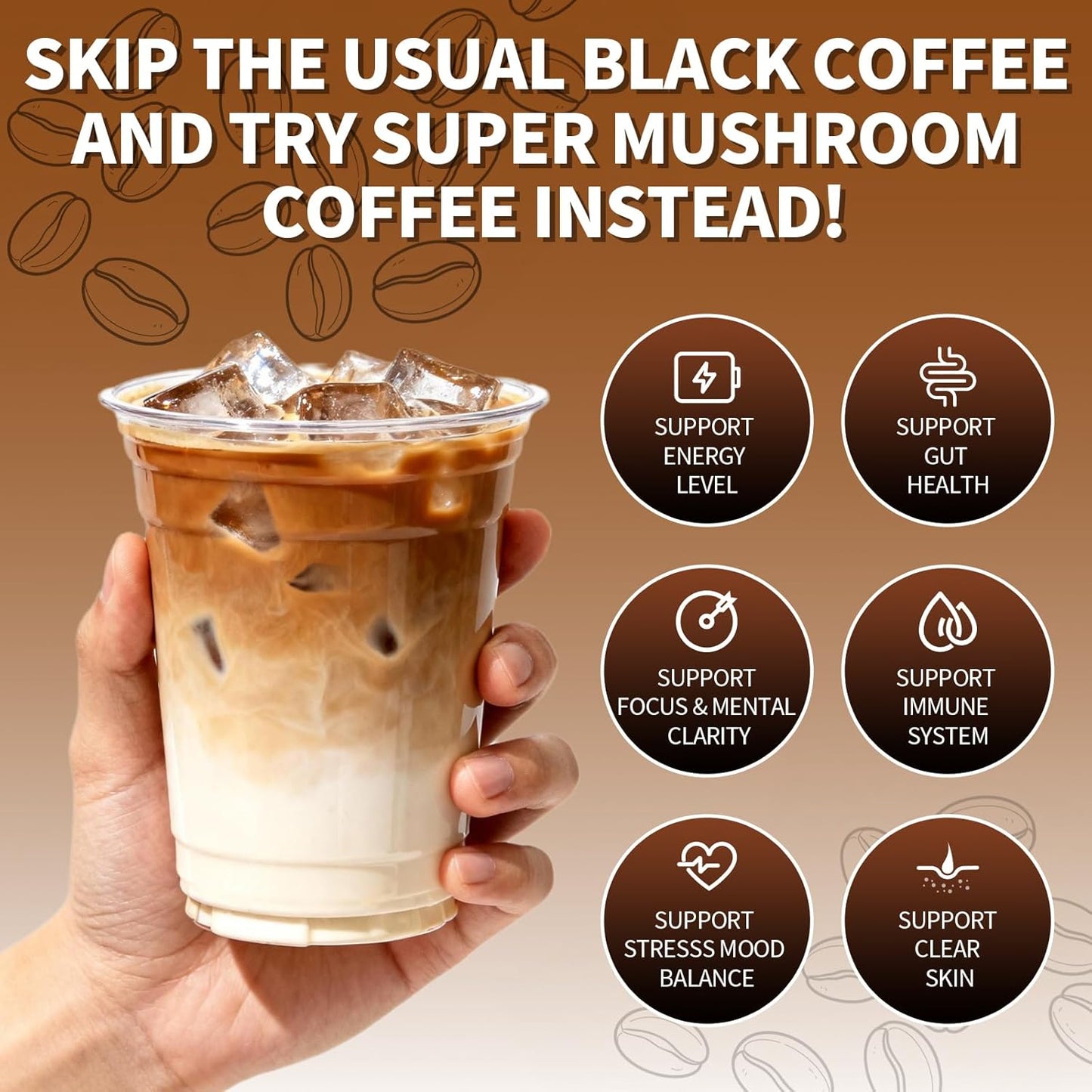 2 Pack Mushroom Coffee Powder, 10 Adaptogenic Mushrooms And MCT Oil, Hydrolyzed Collagen, Instant Coffee with Lion's Mane, Chaga, L-Theanine for Energy, Focus, Digestion and Immunity, 320G