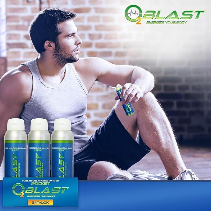O2 Blast - Pure Oxygen Supplement - Filled with 99.99% Pure Oxygen to Support Fast Recovery, Increase Stamina & Enhance Focus for High Altitude and Action Sports, 4L Portable Can Flip-Top Cap, 3-Pack