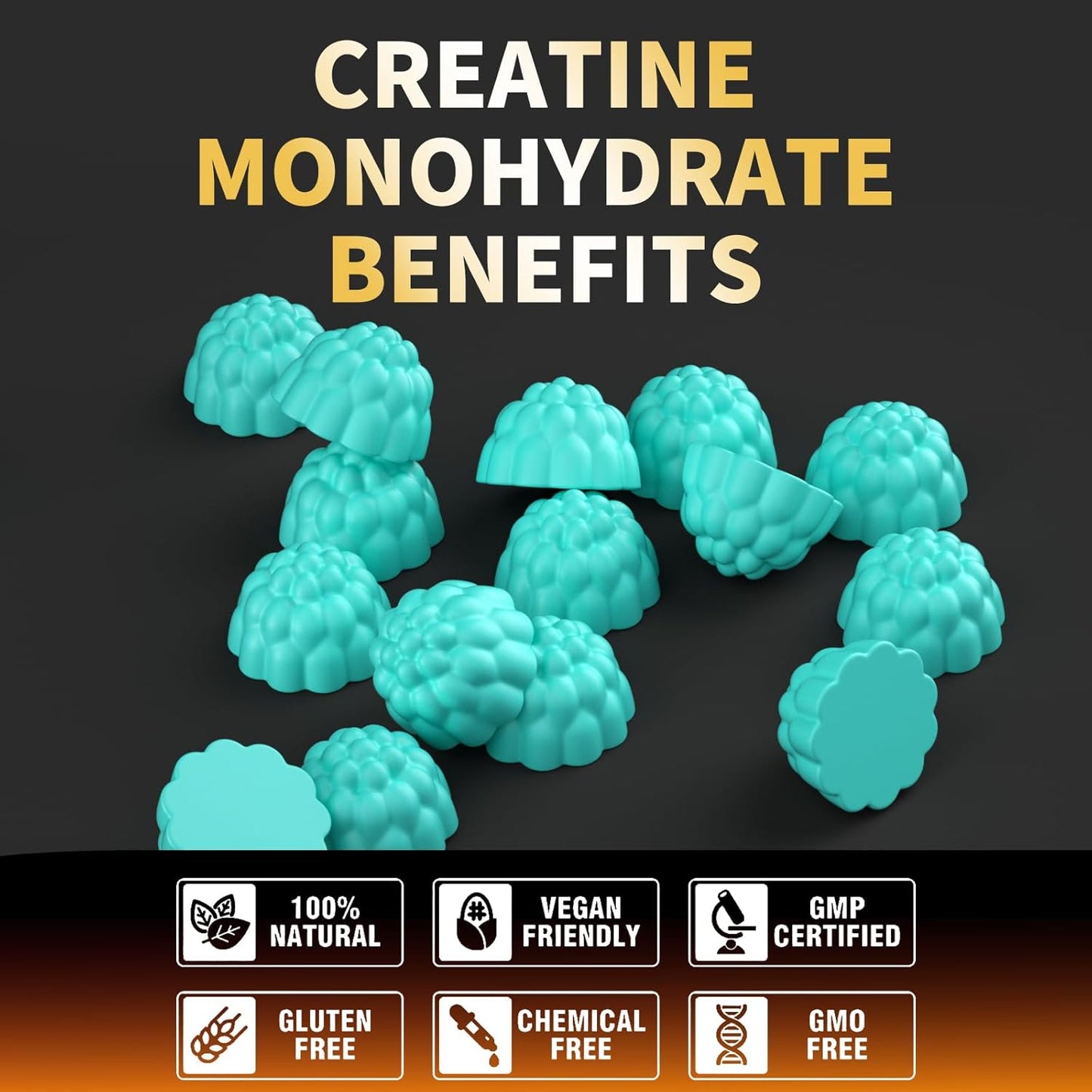 Creatine Monohydrate Gummies for Men & Women-5g of Creatine Monohydrate per Serving - Sugar Free,Vegan, Blueberry Flavor, 120 Count