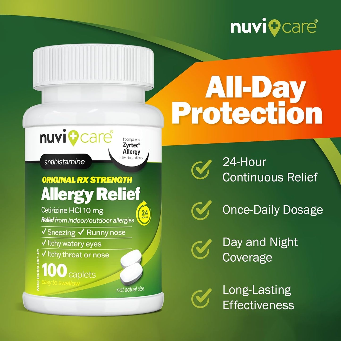 24-Hour Allergy Medicine - Cetirizine Hydrochloride 10mg Tablets - Compare to The Active Ingredient in Zyrtek Antihistamine Meds - Generic Allergy Pills for All Day Allergy Relief (2 Pack)