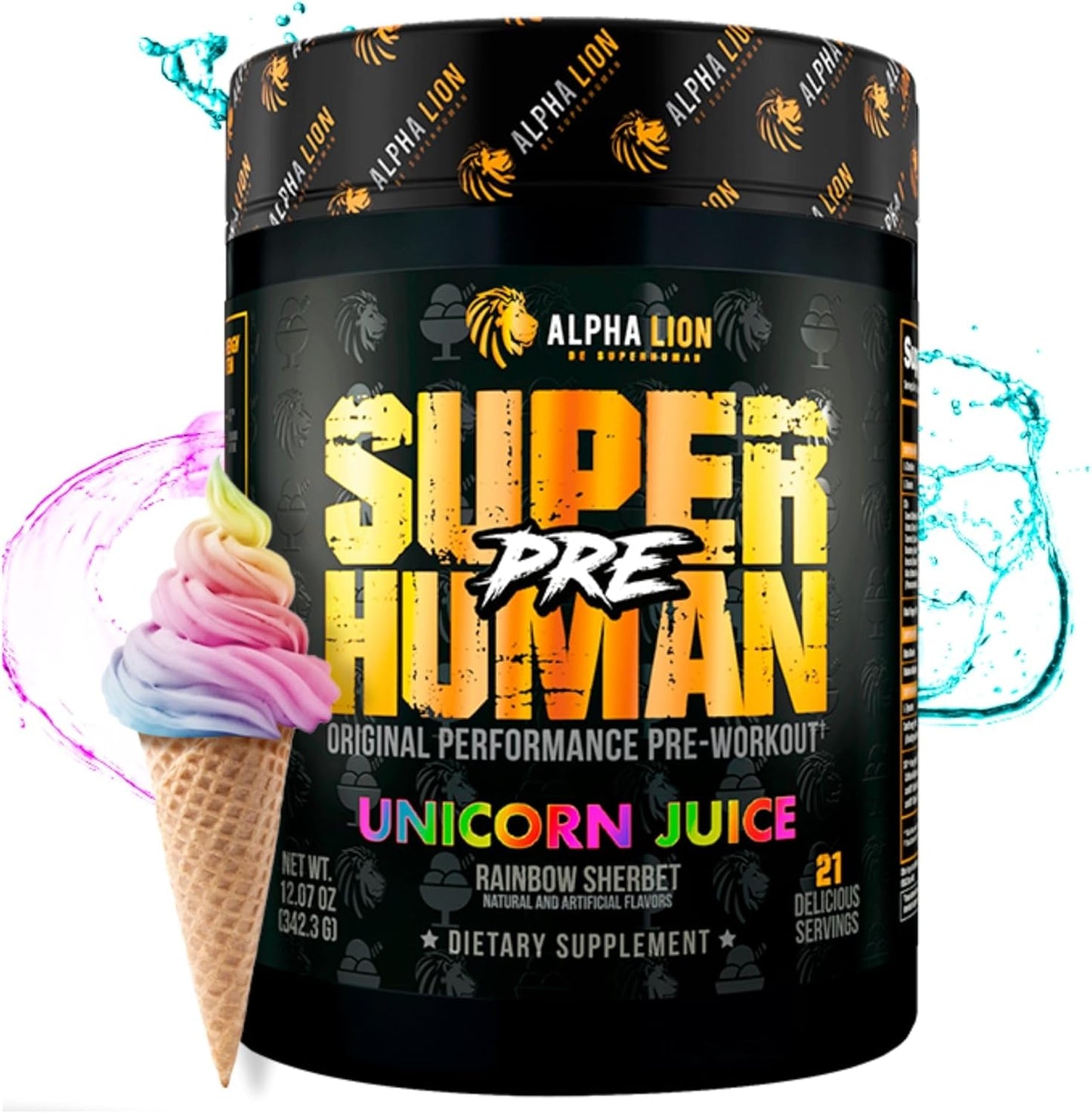 ALPHA LION Superhuman Pre Workout Powder, Beta Alanine, L-Taurine & Tri-Source Caffeine for Sustained Energy & Focus, Nitric Oxide & Citrulline for Pump (21 Servings, Unicorn Juice)