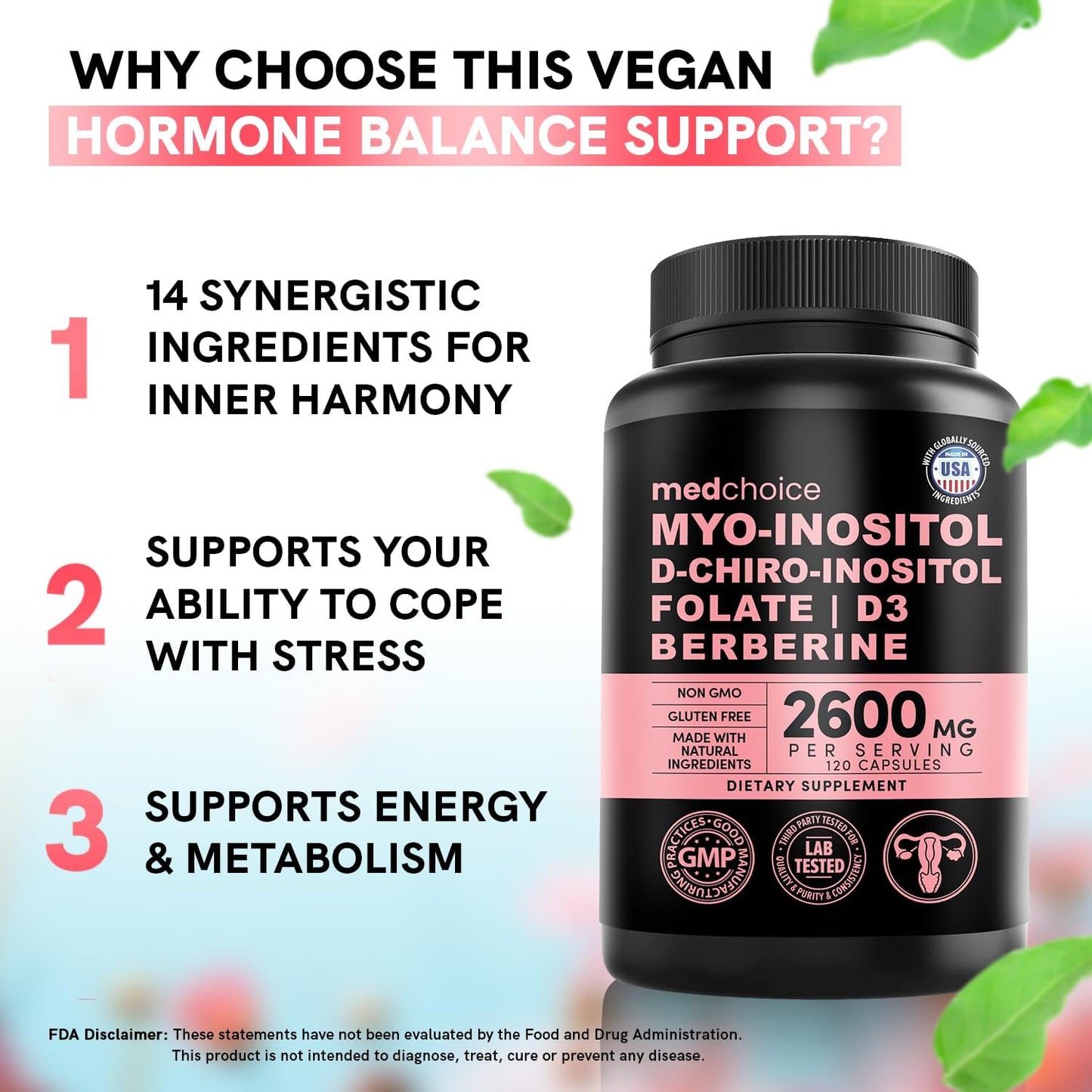 14-in-1 Inositol Supplement & Hormone Support for Women - 40:1 Myo-inositol & D-Chiro Inositol Ovarian Support Capsules for Hormone Balance with Folate, Vitamin D and B12 (120 count) (Pack of 4)