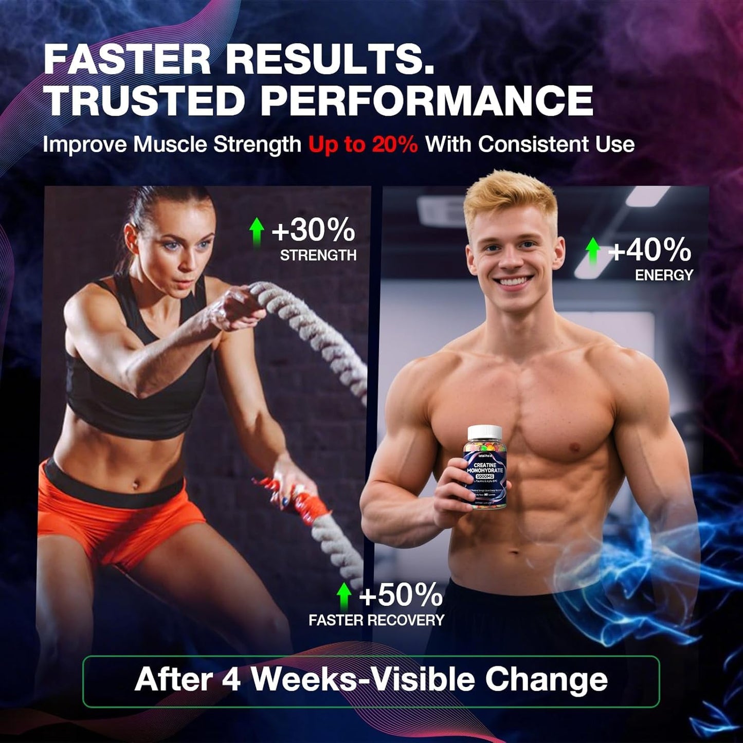 Creatine Monohydrate Gummies 5g for Women & Men - Creatine Gummies for Women Pre Workout Chewables with L-Taurine & Alpha GPC, Sugar-Free Muscle Builder, Energy Boost, Vegan Non-GMO (160 Count)