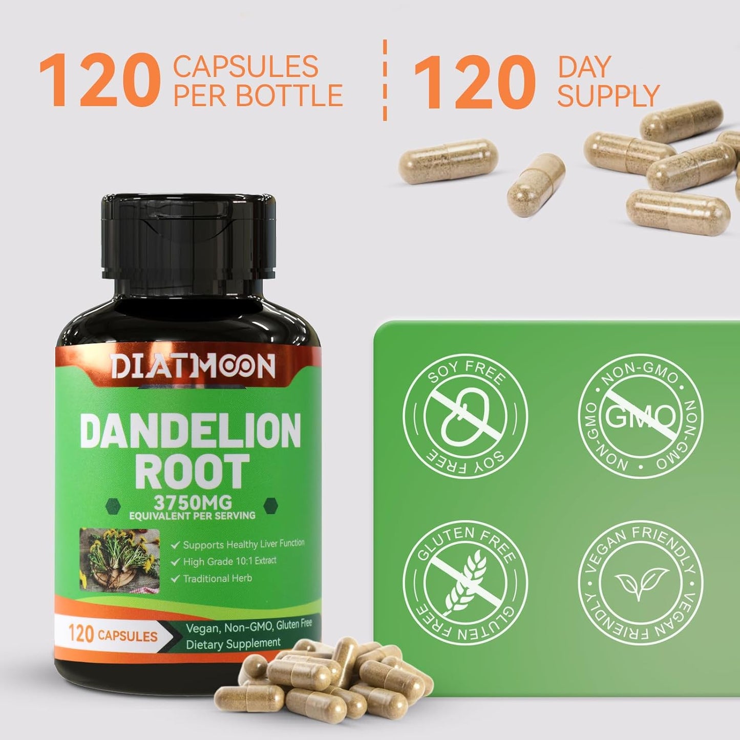 2Pack Dandelion Root Supplement 3750mg, 100% Vegetarian, Non-GMO, Gluten Free, 240 Capsules, 8 Month Supply