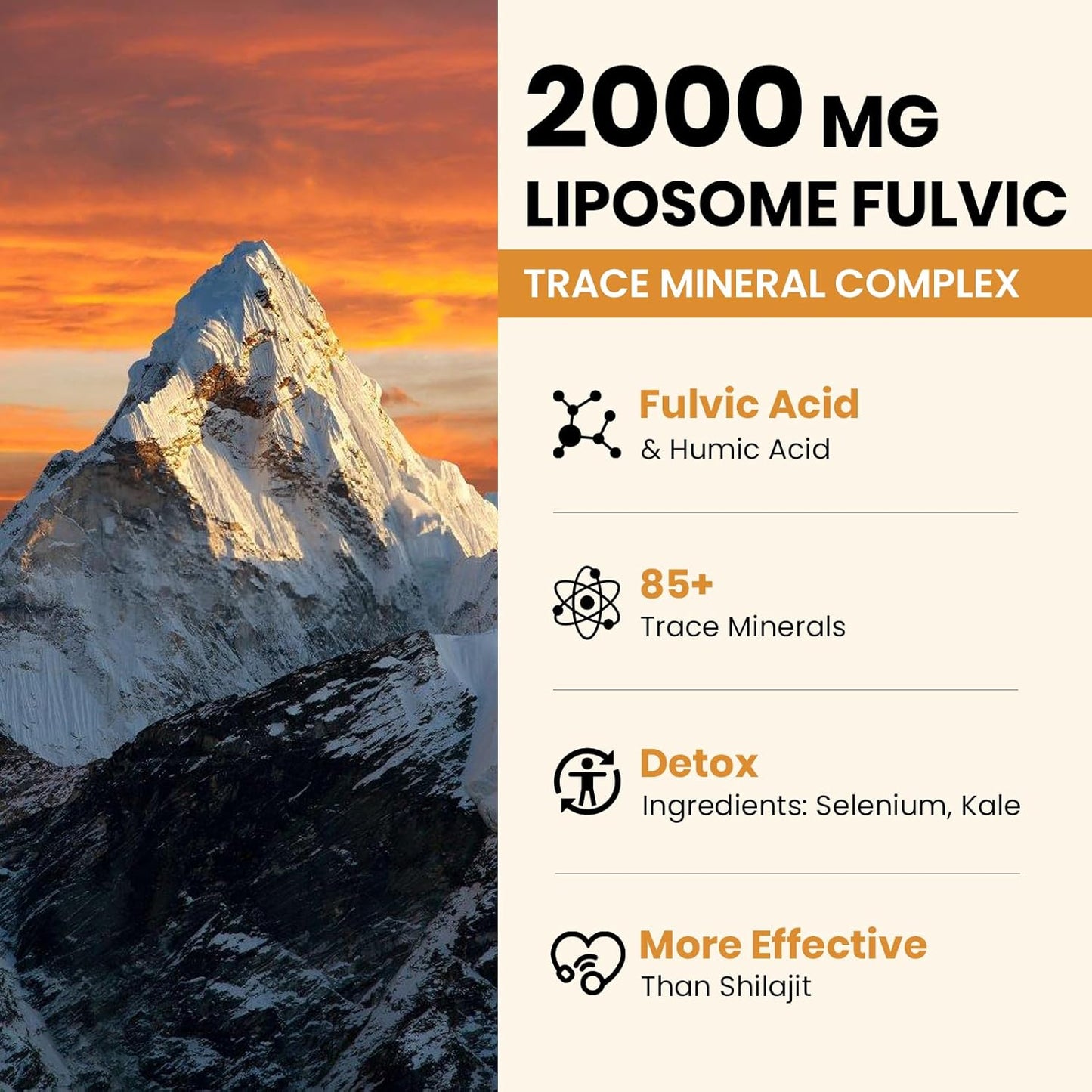 2000 MG Liposomal Fulvic Acid + Humic Acid + Trace Minerals Complex - More Potent Than Shilajit, Electrolytes Liquid Supplement with Organic Kale for Energy, Digestion, Immunity & pH Balance, 4 Oz
