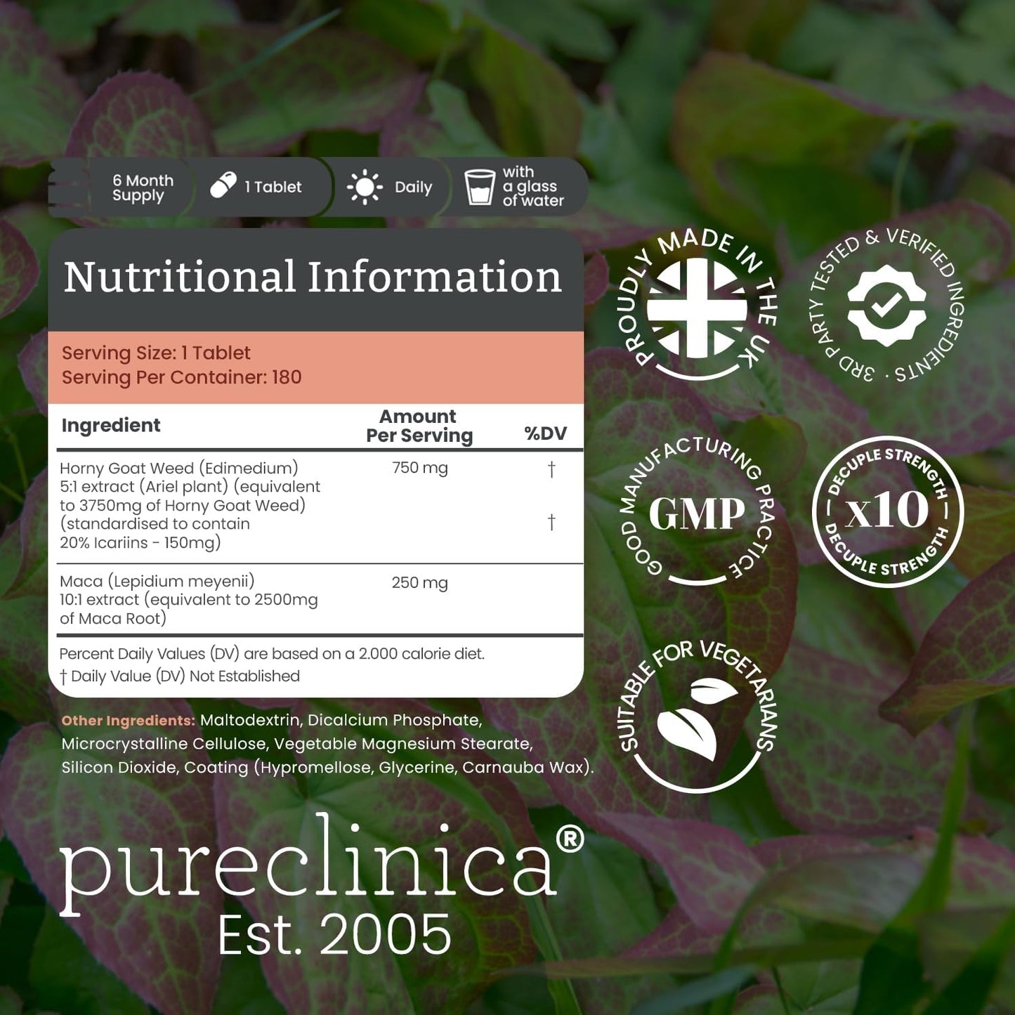 10X Horny Goat Weed Extract (3750mg) Maca Extract (2500mg) x 360 Tablets (2 Bottles of 180) - 1 Years Supply