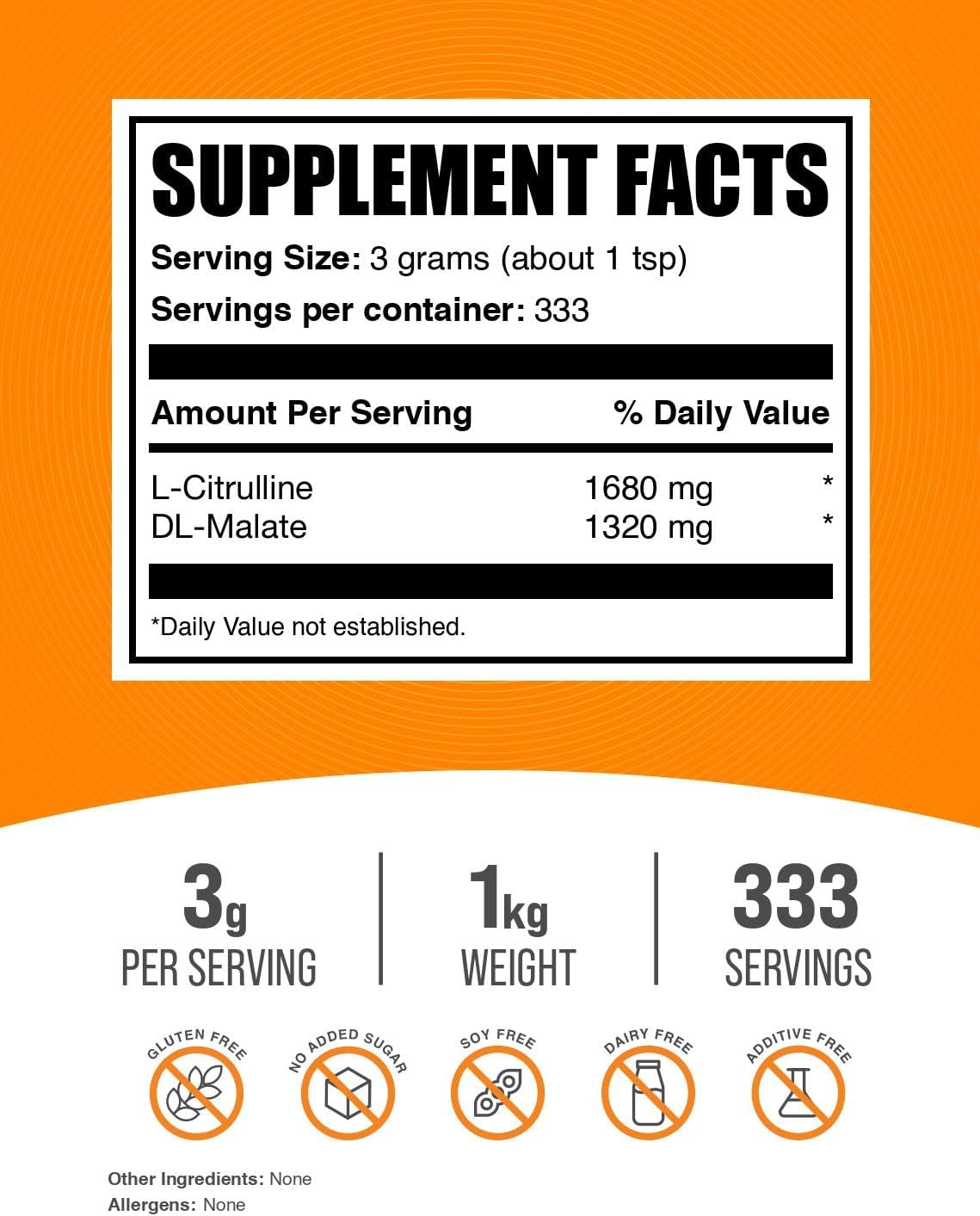 BulkSupplements.com L-Citrulline Malate 1:1 Powder - Citrulline Powder, Amino Acid Supplement - Unflavored & Gluten Free - 3g per Servings, 1kg (2.2 lbs) (Pack of 1)