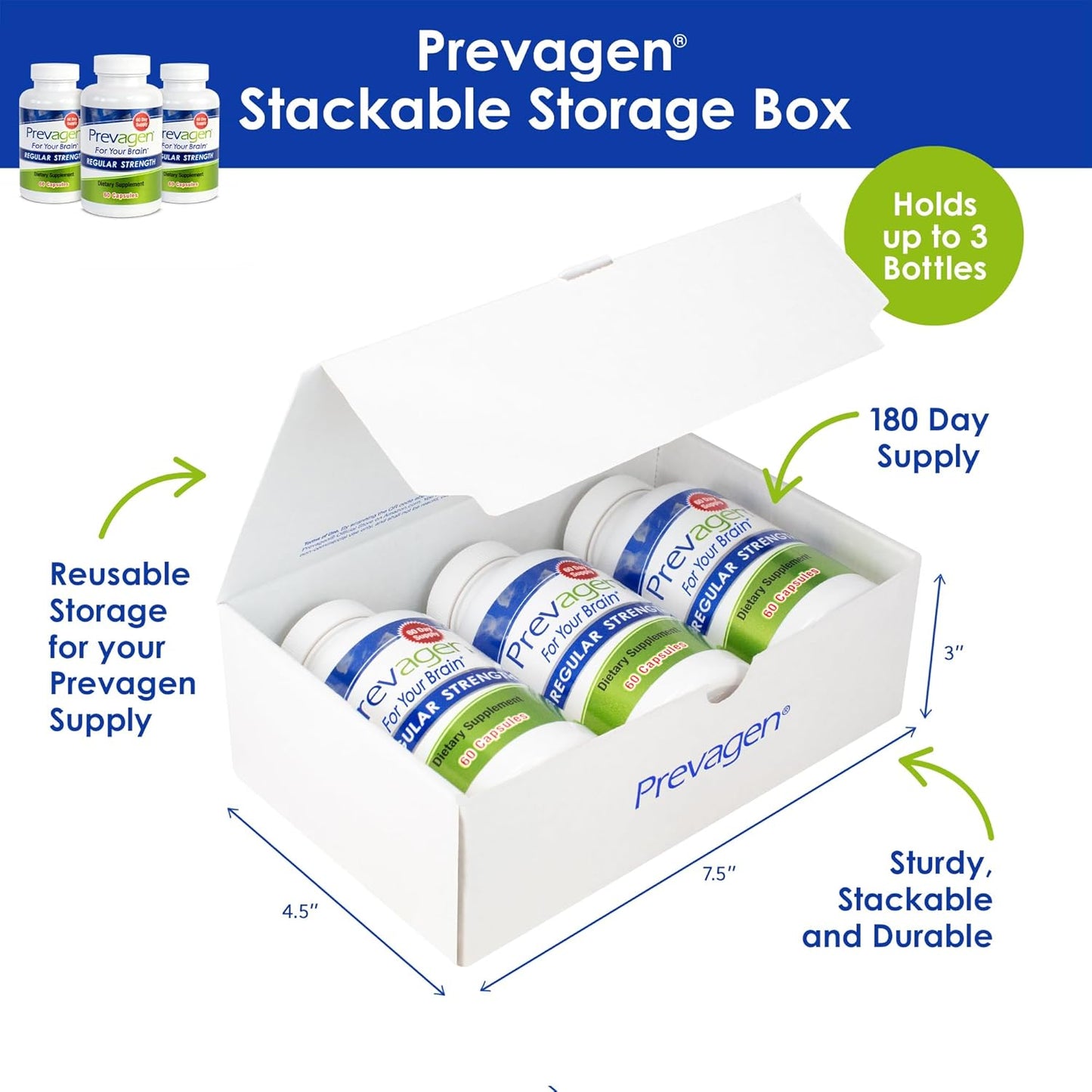 Prevagen Regular Strength 10mg, 60 Capsules |3 Pack| with Apoaequorin & Vitamin D with Attractive and Stackable Storage Box
