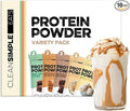 Clean Simple Eats Whey Protein Powder, Variety Pack, Naturally Sweetened Flavors, 100% Grass Fed Protein Powder with Digestive Enzymes & No Artificial Ingredients, Gluten Free, 10 Single Serve Packs