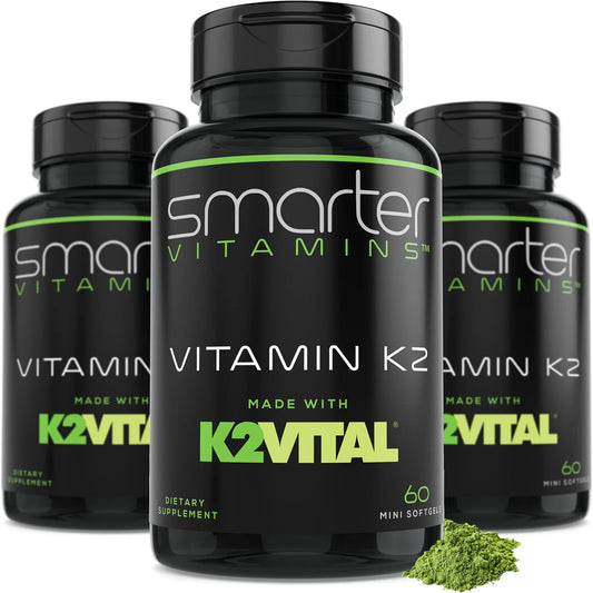 (3 Pack) Smarter Vitamin K2 MK7 100mcg, Made with K2VITAL and Kale, 180 Liquid Softgels