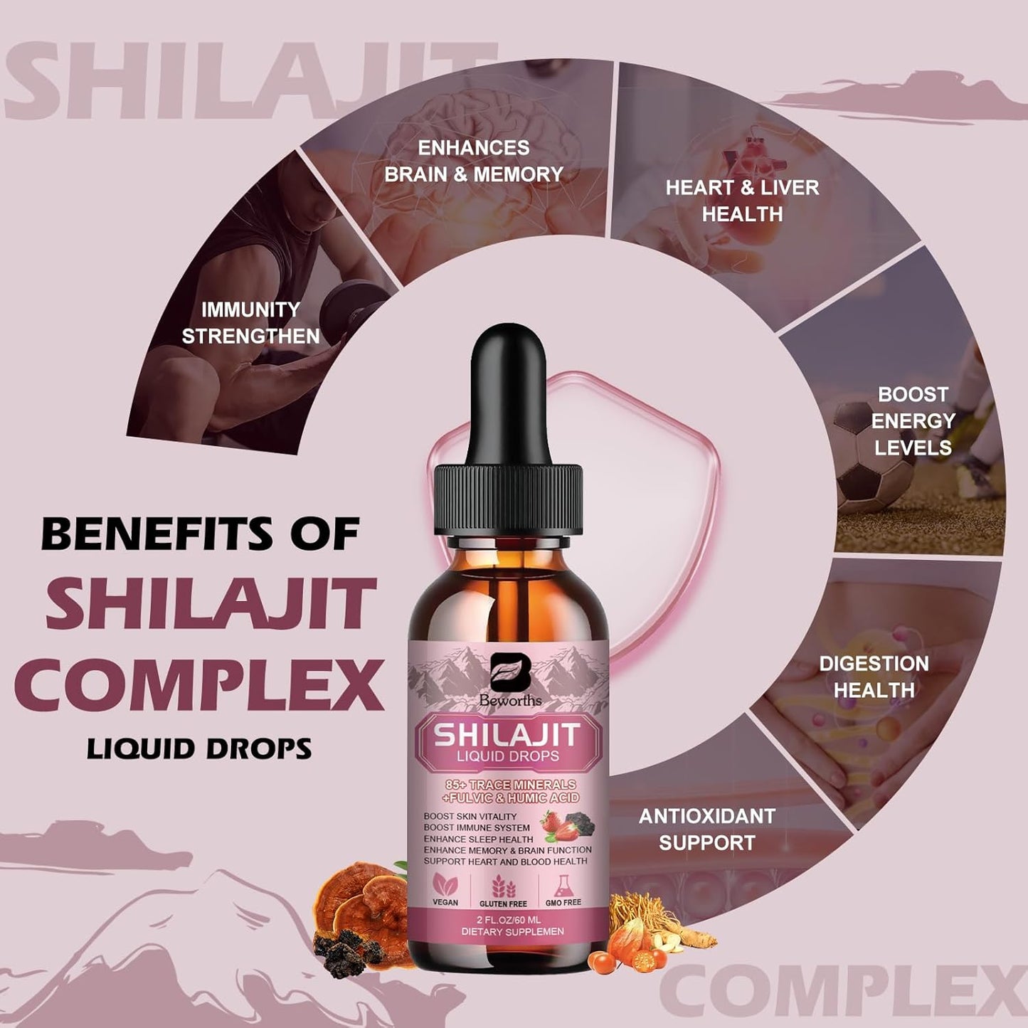 2Pack Shilajit Resin Liquid Drops | Pure Shilajit Complex for Men Women with Ashwagandha, Turmeric, Ginseng, Chaga | 85+ Trace Minerals & Fulvic Acid | Boost Immunity & Energy - Non-GMO