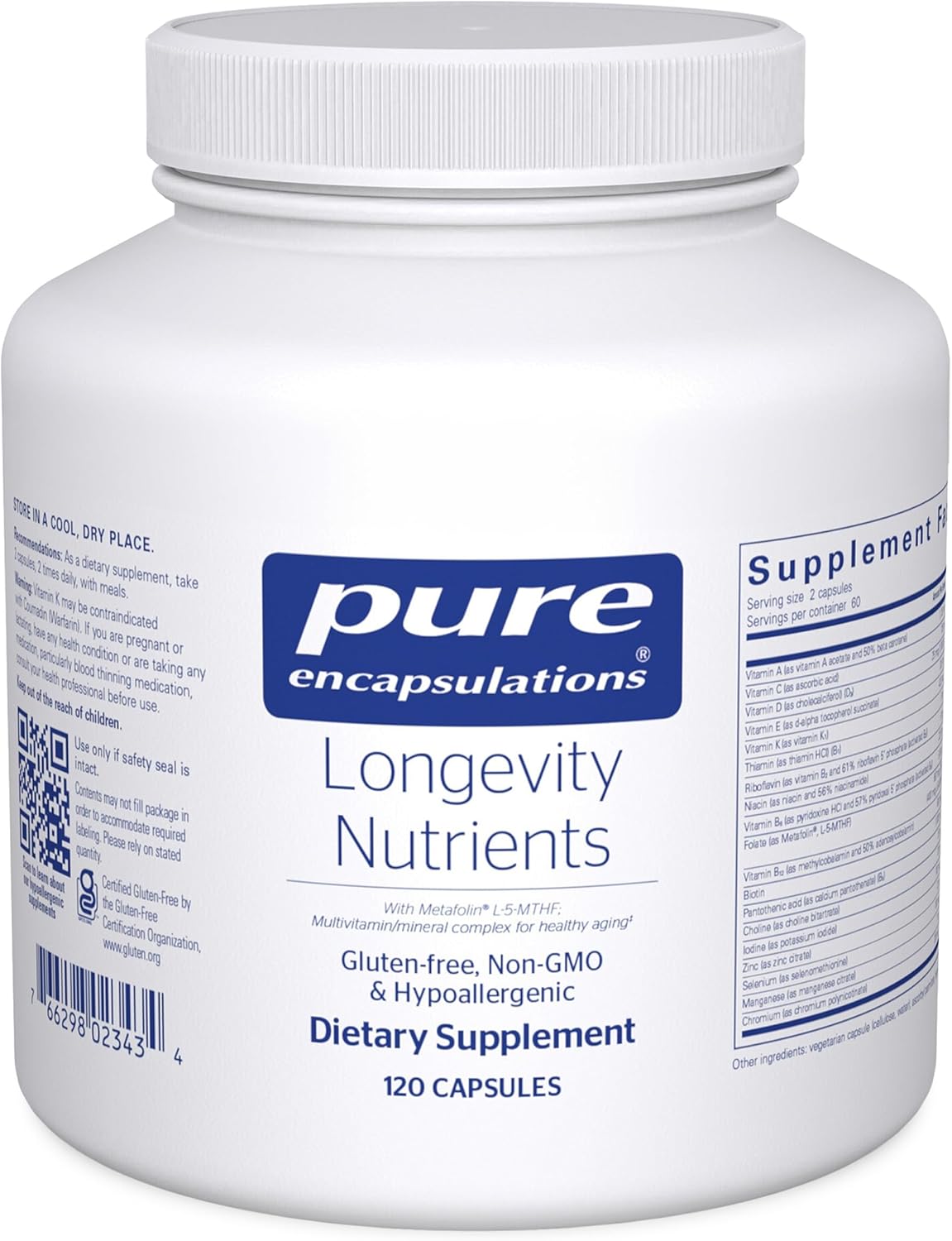 Pure Encapsulations Longevity Nutrients | Multivitamin/Mineral Complex to Support Healthy Aging, Brain Function, Eyes, Bones, and Vascular Health* | 120 Capsules