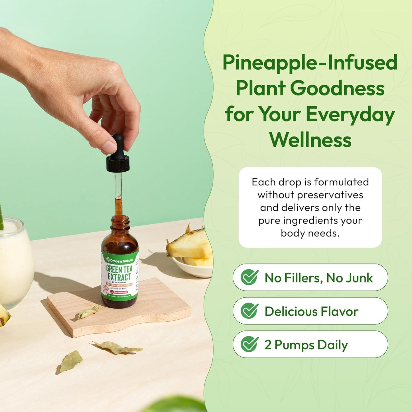 Green Tea 10:1 Extract 50% EGCG - Green Tea Liquid Drops - Vegan, 4X More Powerful Than Pills & Capsules - 2oz Antioxidant & Immune Supplement - Skin, Heart Support, Brain Health & Memory Boost