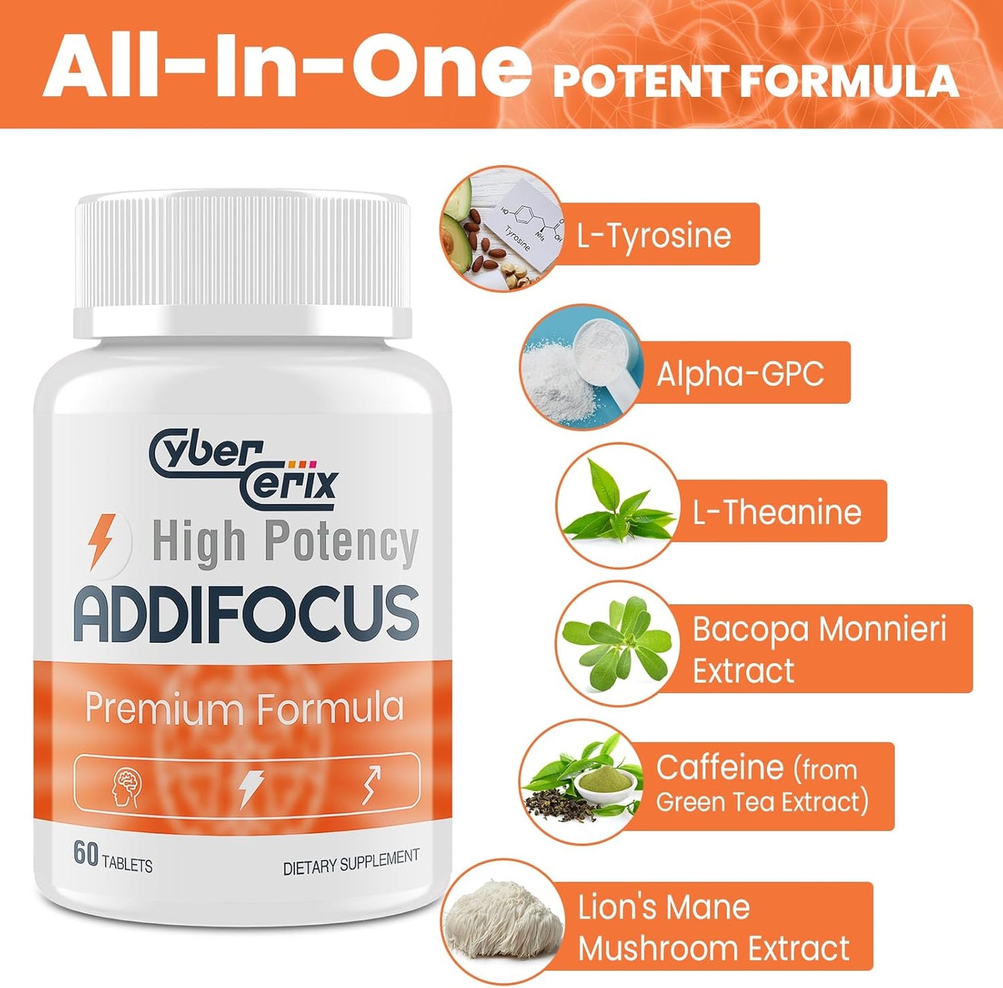 17-in-1 Brain Supplement for Memory and Focus - Nootropic Brain Supplement for Concentration, Clarity, Energy & Focus - Natural Caffeine Blend with Vitamins, Amino Acids & Herbal Extracts - 60 Tablets