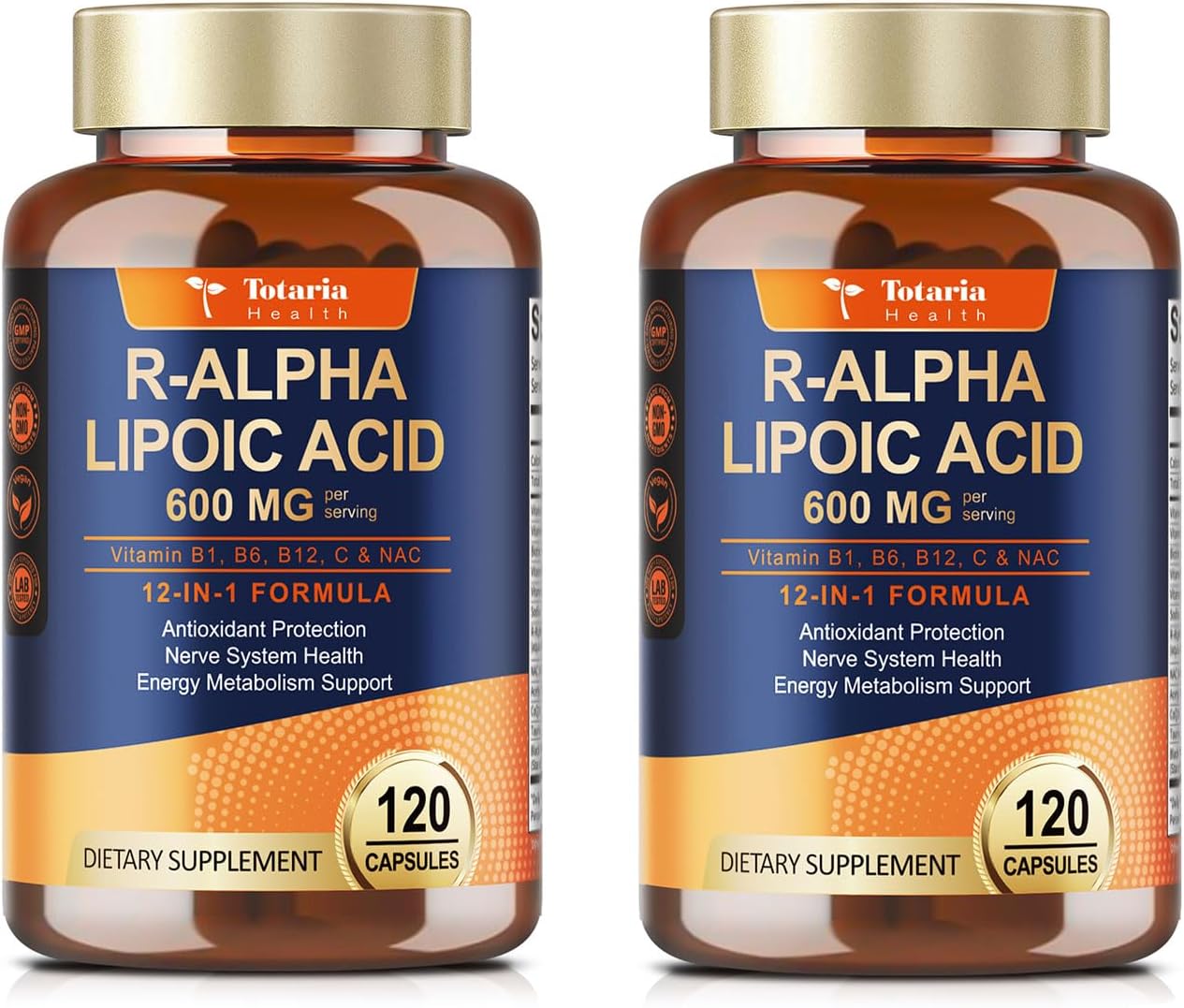 (2 Packs) R Alpha Lipoic Acid 600mg - ALA Supplement Capsules for Neuropathy Support Supplement Antioxidant, Nerve Health, Liver Detox, Metabolism and Cell Energy, Anti-Aging, Non-GMO, Gluten Free