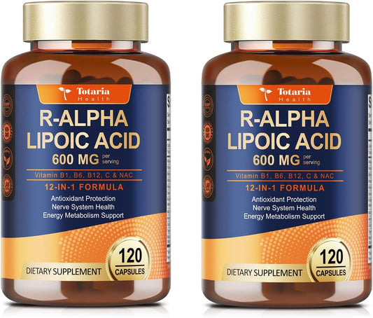 (2 Packs) R Alpha Lipoic Acid 600mg - ALA Supplement Capsules for Neuropathy Support Supplement Antioxidant, Nerve Health, Liver Detox, Metabolism and Cell Energy, Anti-Aging, Non-GMO, Gluten Free
