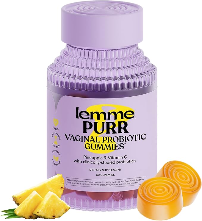 Lemme Purr Vaginal Probiotic Gummies for Women - Balanced pH, Healthy Odor, Yeast Balance & Flora Support + Vitamin C for Immune Health - Tasty Pineapple (60 Count)