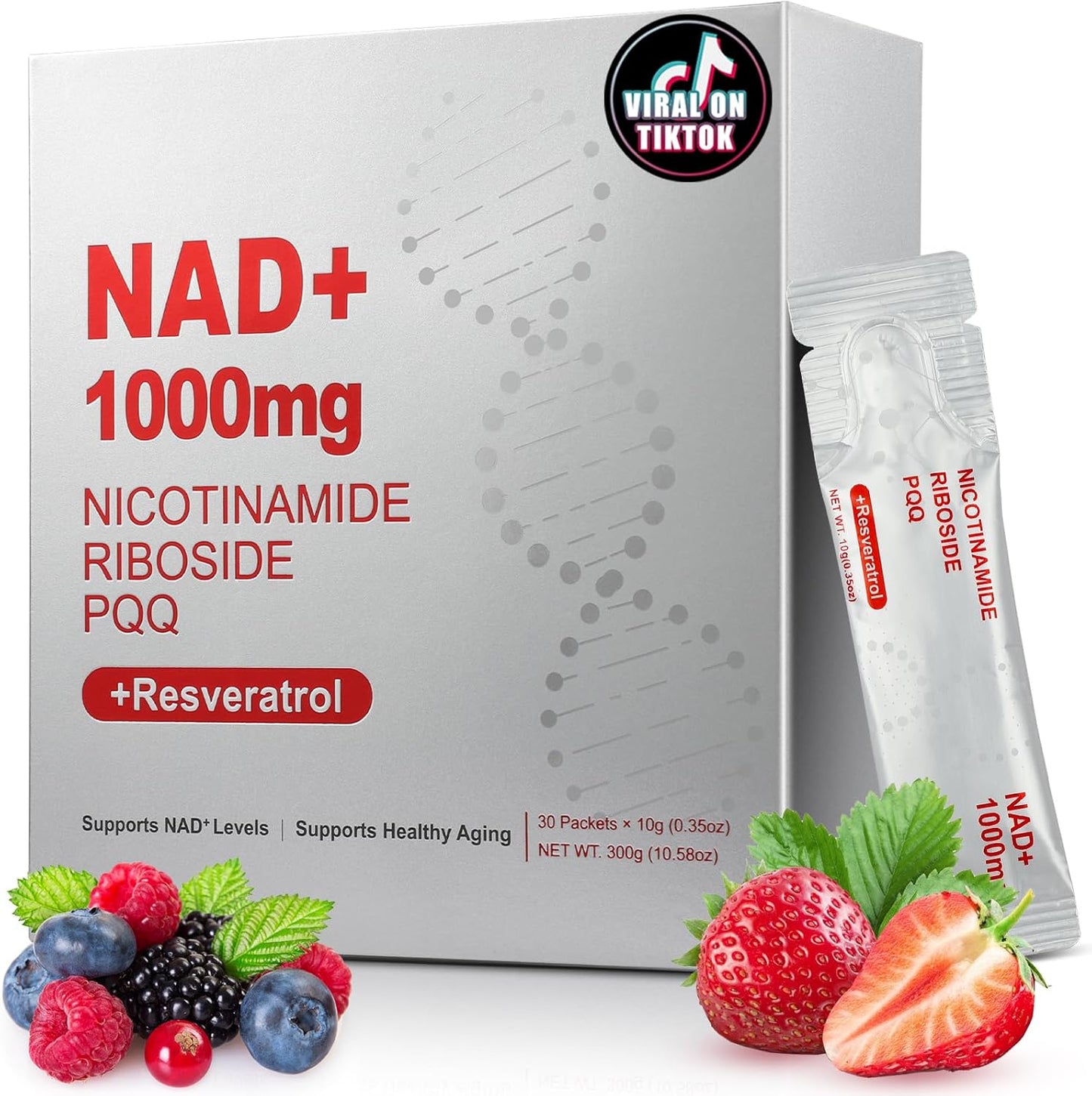 1000mg High-Potency NAD+ Liquid Supplement, Nicotinamide Riboside & Resveratrol with PQQ, Boosts Cellular Energy, Focus & Healthy Aging - 1 Pc