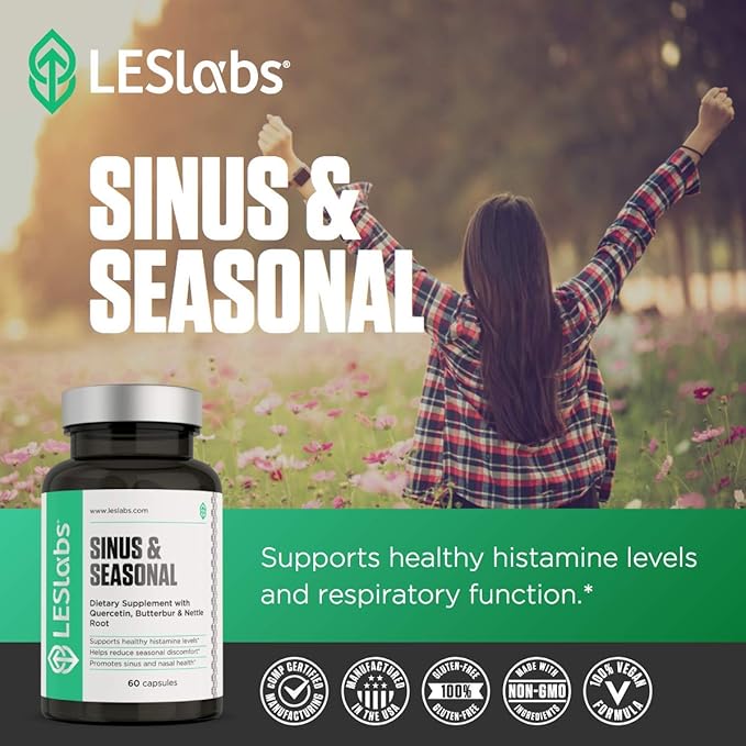 LES Labs Sinus & Seasonal – Sinus Relief, Nasal Health, Balanced Histamine Response, Clear Lungs & Respiratory Health – Butterbur, Quercetin, Nettle Root & Bromelain – Non-GMO Supplement – 60 Capsules