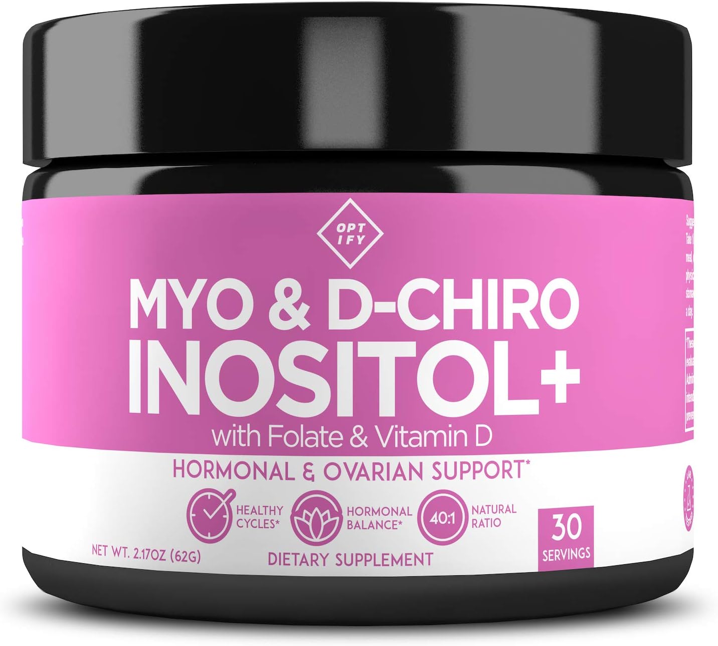 Optify Myo-Inositol & D-Chiro Inositol Supplement Powder for Women – 40:1 Ratio Plus Folate and Vitamin D – Support Healthy Hormonal Balance, Regular Cycles, & Ovarian Health – 30-Day Supply