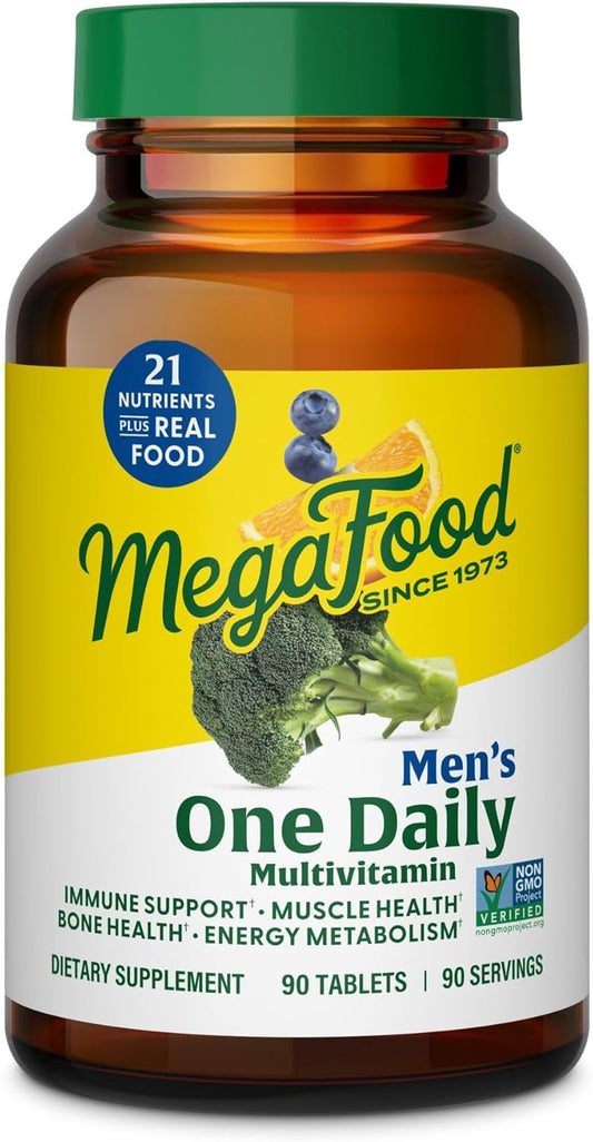 MegaFood One Daily Mens Multivitamins - Multivitamin for Men - Vitamin C, Vitamin D3 & Vitamin B12 - Muscle, Energy Metabolism & Immune Support - Vegetarian, Gluten Free - 90 Tablets, 90 Servings