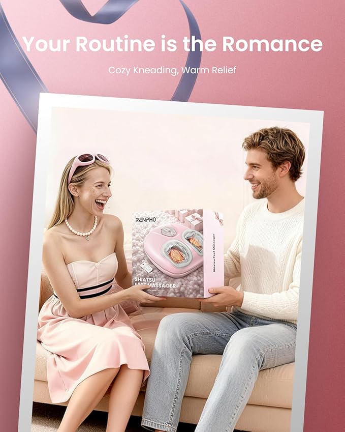 RENPHO Foot Massager Machine with Heat [2026 Upgraded], Shiatsu Foot Massager for Plantar Fasciitis, Valentines Day Gifts for Her Him, Cordless Control, Best Gifts for Women/Mom/Wife, Pink