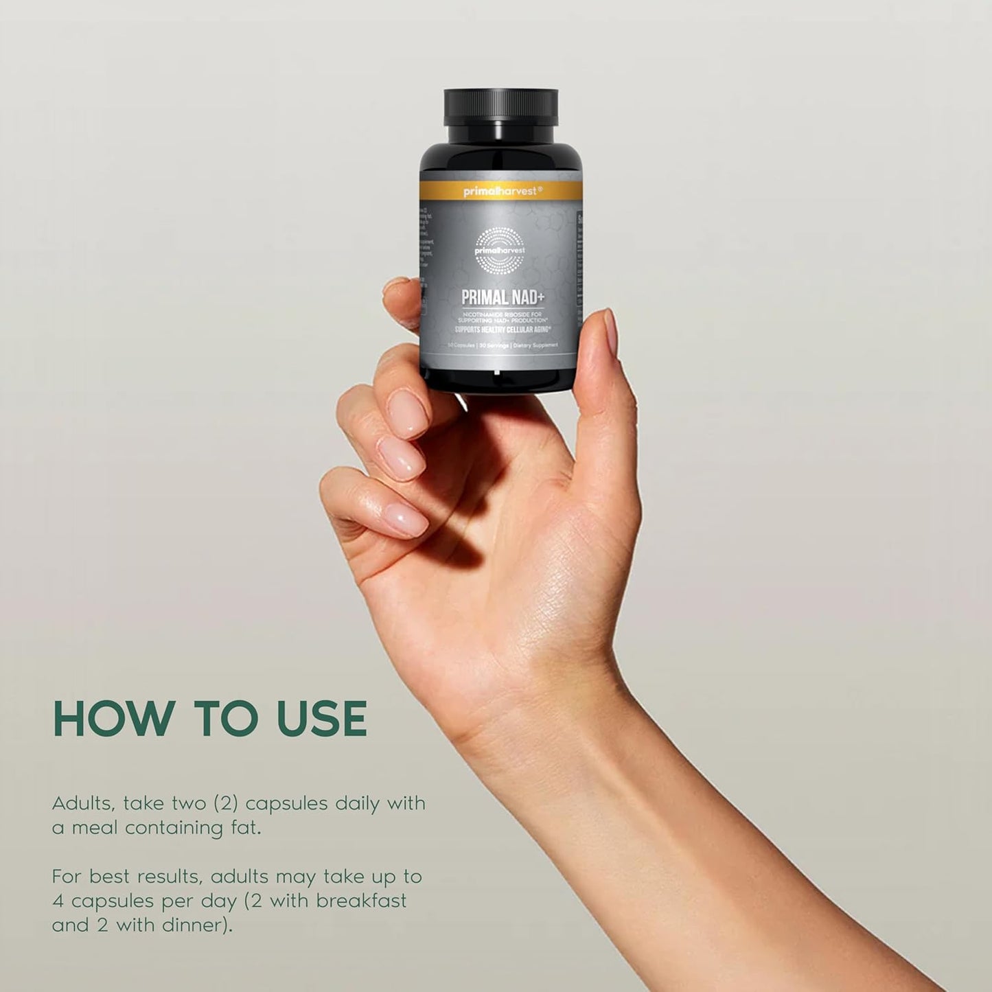 Primal Harvest NAD+ Supplement: Nicotinamide Riboside, Trans-Resveratrol, Betaine, CoQ10, NAD Supplements for Cellular Health, Energy, and Mitochondrial Support