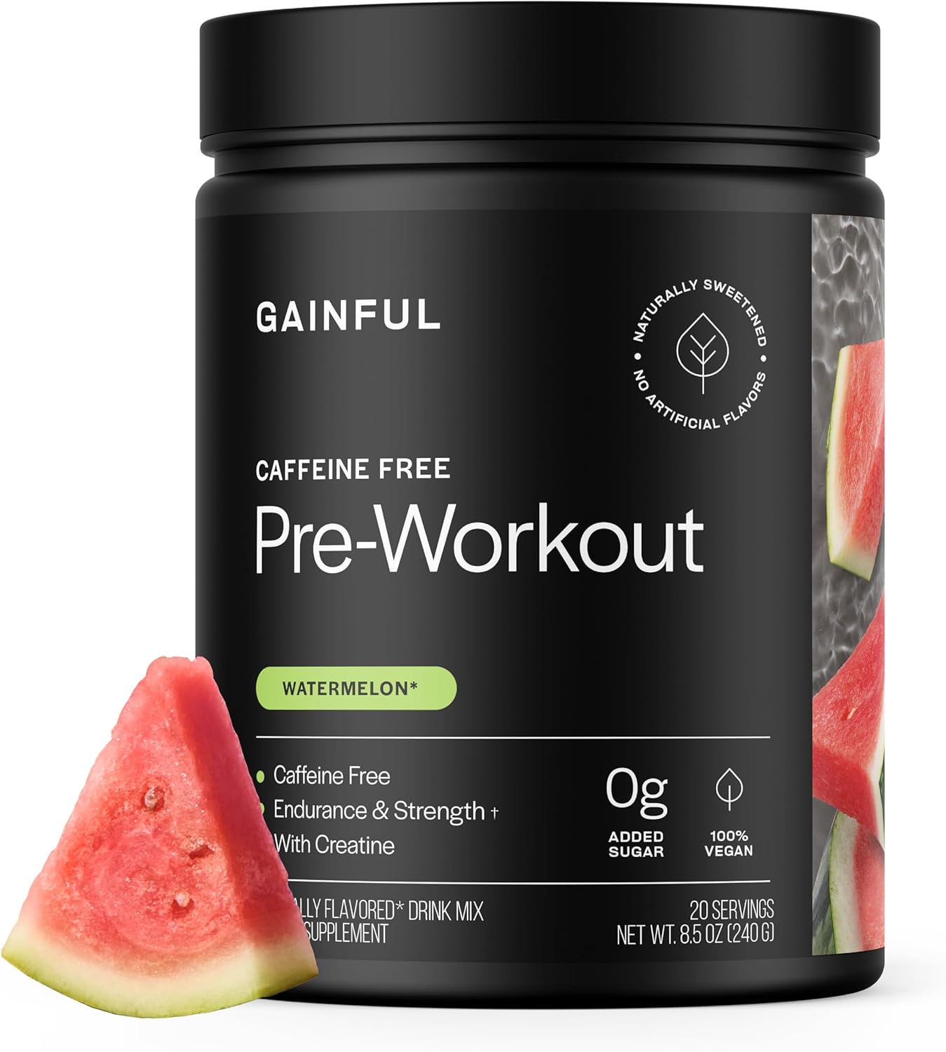 Gainful Caffeine Free Pre Workout Powder with Creatine, Watermelon Flavor, Supports Strength, Endurance, & Recovery, BCAAs, Beta Alanine, L-Citrulline, No Artificial Ingredients, 20 Servings