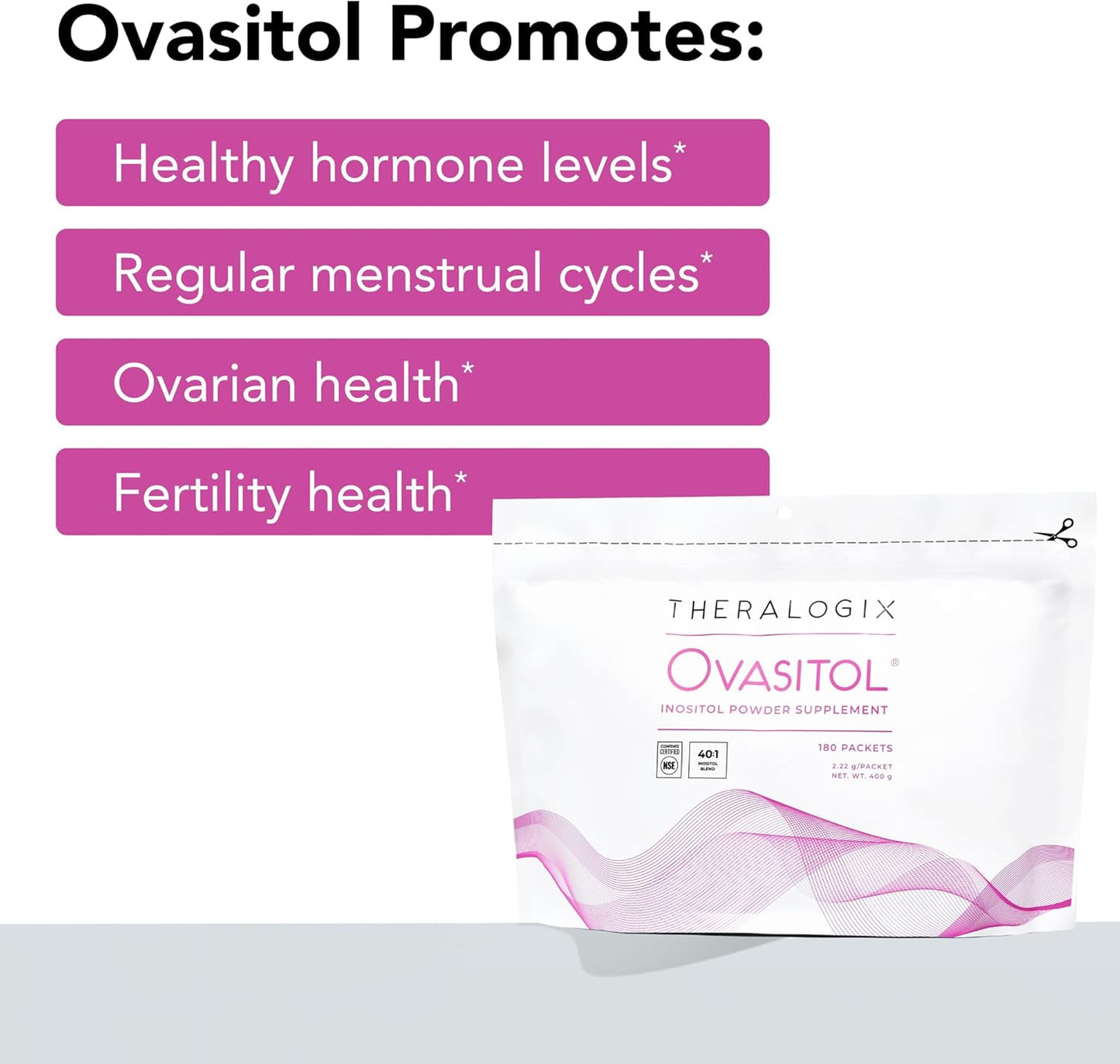 Theralogix Ovasitol Inositol Powder Packets - 90-Day Supply - Myo-Inositol & D-Chiro for Hormone Balance & Ovarian Function Support* - NSF Certified - 180 Packets