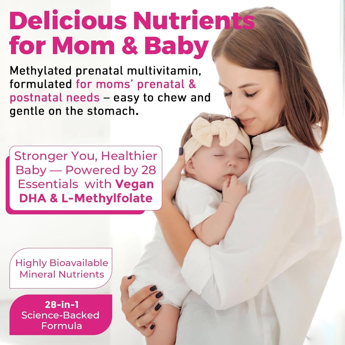 Prenatal Vitamins for Women Multivitamin Gummies w/ Methylfolate 1mg, Choline Omega-3(DHA+EPA) Iron, Postnatal Vitamins for Women Breastfeeding | Before,During & After Pregnancy,Sugar Free,Vegan,60Cts