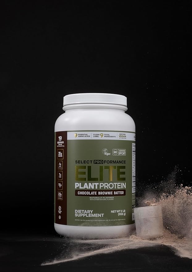 Select Proformance Elite Vegan Protein Powder - 16g of Protein per Scoop, Plant Based, Dairy Free, Gluten Free, Clean Ingredients - Chocolate Brownie Batter, 2lb Tub (40 Servings)