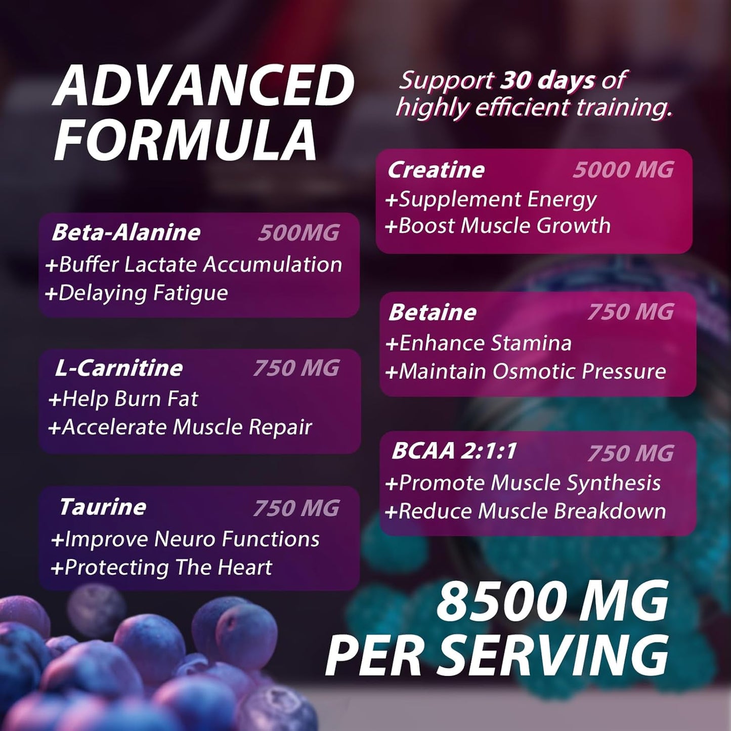 Creatine Monohydrate Gummies Complex 8500 MG for Men & Women, Creatine Monohydrate Supplement for Muscle Growth, Strength & Energy Support, Pre Workout Gummies 120 Count Blueberry