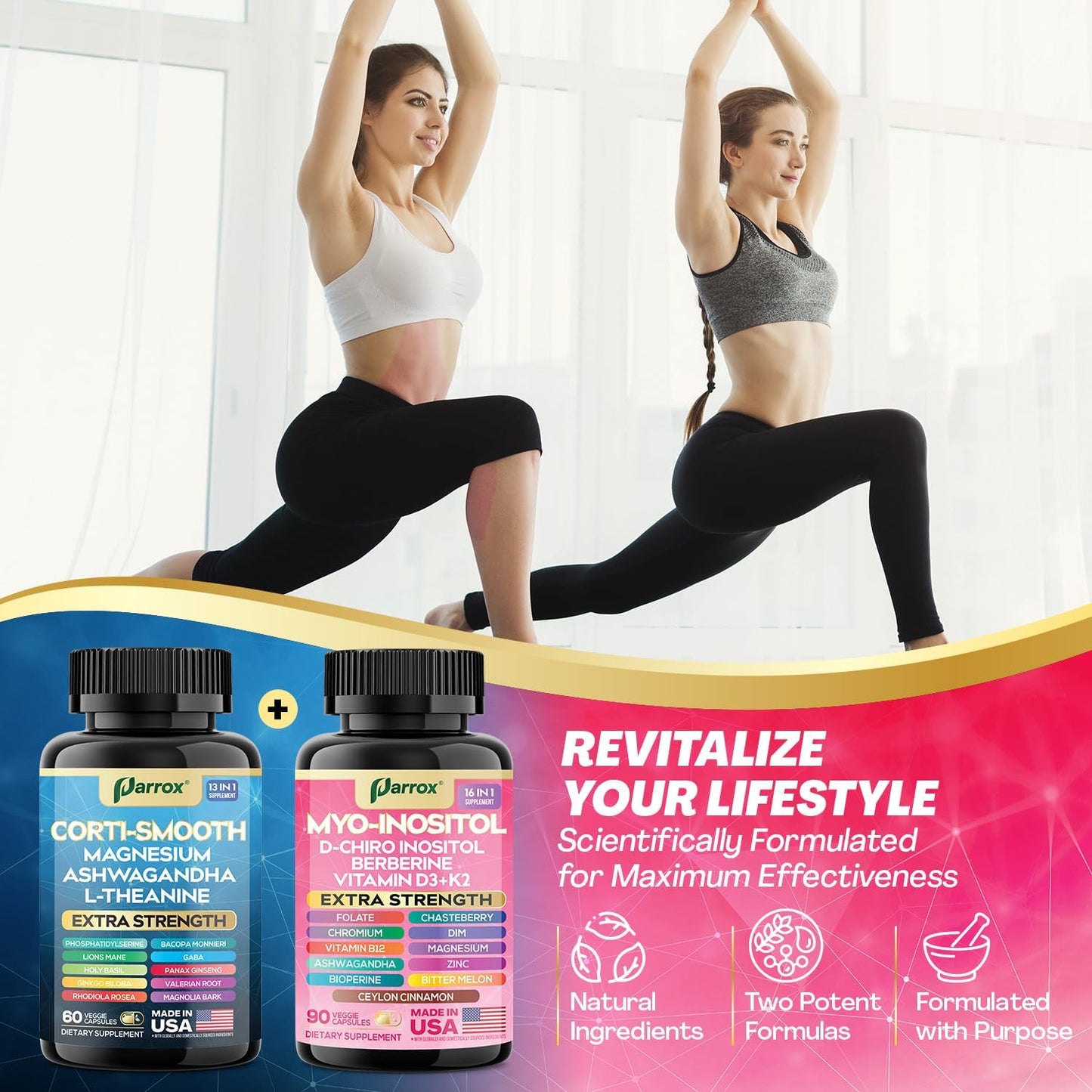 Cortisol & Myo-Inositol Supplement Bundle, Soothe & Smooth Bundle, 13-in-1 Cortisol Balance, Magnesium, Ashwagandha, L-Theanine, D-Chiro Inositol, Folate, Berberine, Chasteberry (150 Capsules)