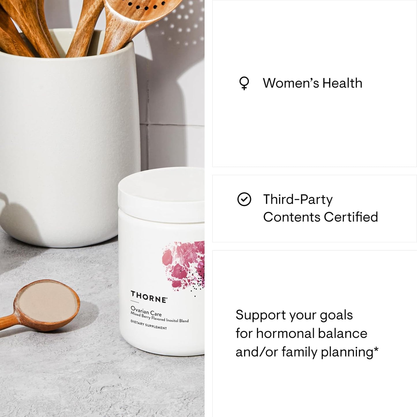 THORNE - Ovarian Care - Women's Health - Inositol, CoQ10, Folate, and Polyphenols - Promote Healthy Ovarian Function and Fertility Health* - Mixed Berry - 7.55 Oz - 60 Servings