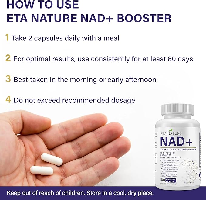 NAD+ Supplement - NAD Resveratrol for Cellular Energy and Stamina - Energy Supplements with Nicotinamide Riboside, Grape Seed and B Vitamins for Healthy Aging for Men & Women - 60 Capsules