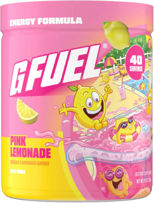 G Fuel Pink Lemonade Energy Drink Powder, Pre Workout Caffeine Mix for Gaming, Sugar Free Focus Amino, Vitamin + Antioxidants, 9.8oz (Pink Lemonade, 40 Servings)