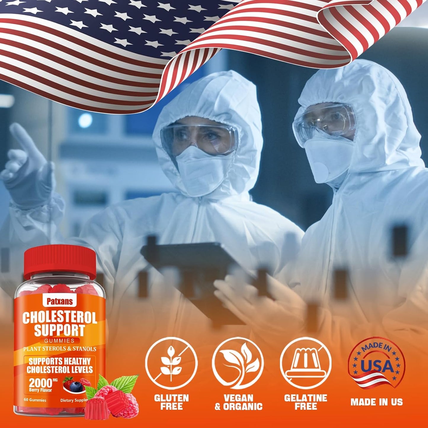 1 Pack Cholesterol Support Gummies, Containing 2000MG of Plant Sterols & Sterols, Cholesterol Complex Gummies, Support Healthy Cholesterol Levels, Energy Support, Mixed Berry Flavor, 60 Counts
