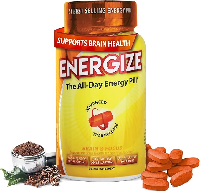 iSatori Energize Brain & Focus Caffeine Pills - Fast Acting All Day Energy Pills, Brain Booster, Energy and Focus Supplement, Time Release Caffeine Means No Jitters, No Crash (60 Tablets)