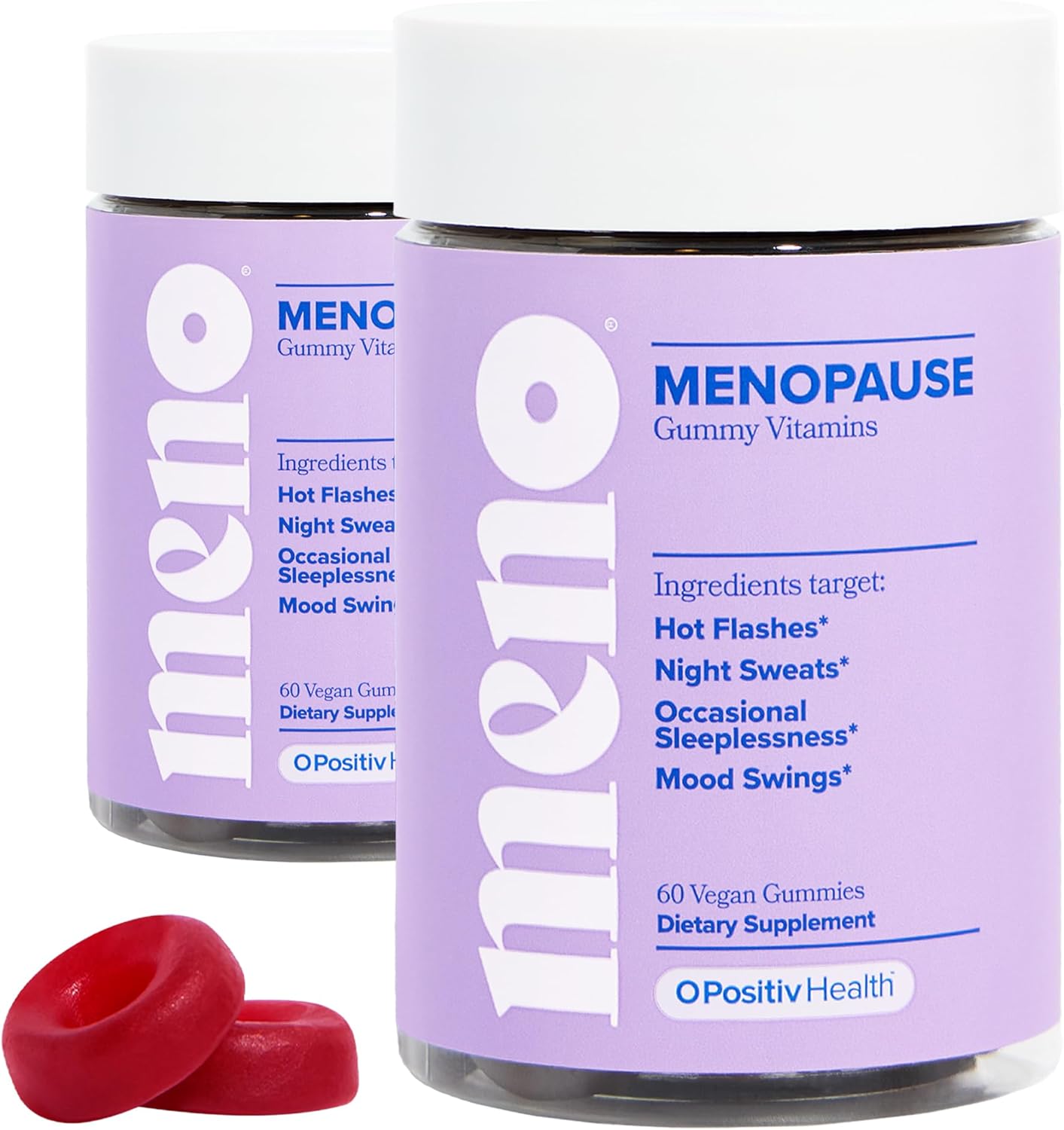 O Positiv MENO Gummies for Menopause, 30 Servings (Pack of 2) - Hormone-Free Supplements for Women with Black Cohosh & Ashwagandha KSM-66 - Helps Alleviate Hot Flashes, Night Sweats, & Mood Swings