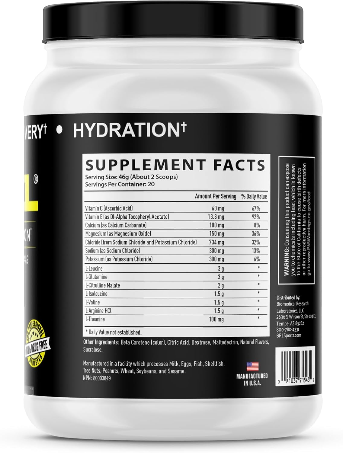 3-in-1 Endurance and Recovery, Hydration, BCAA, Electrolyte Enhanced Drink (Lemon Lime)