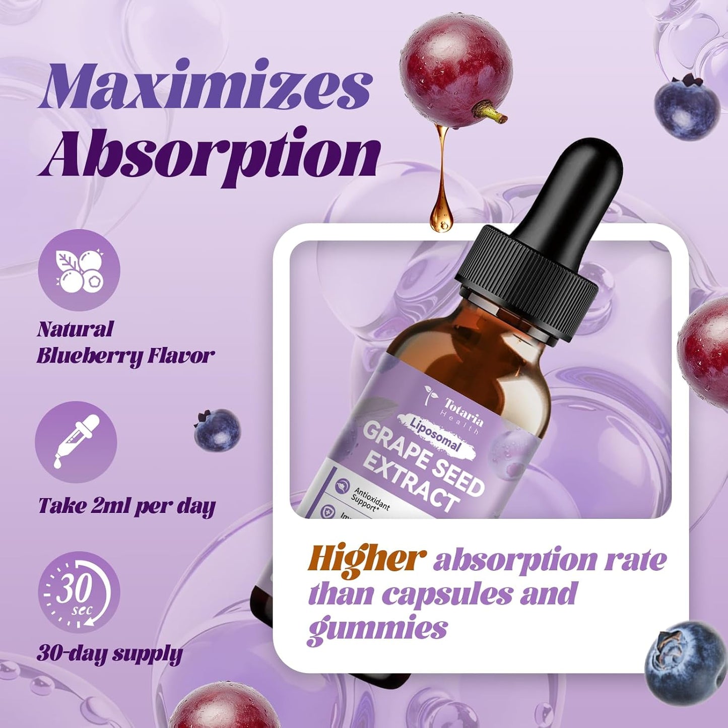 2 Pack Grape Seed Extract Liquid Drops | High Potency 95% Polyphenols Antioxidant Supplement for Skin, Heart & Immune Support | Vegan, Gluten Free | Alcohol-Free & Non-GMO | 4FL