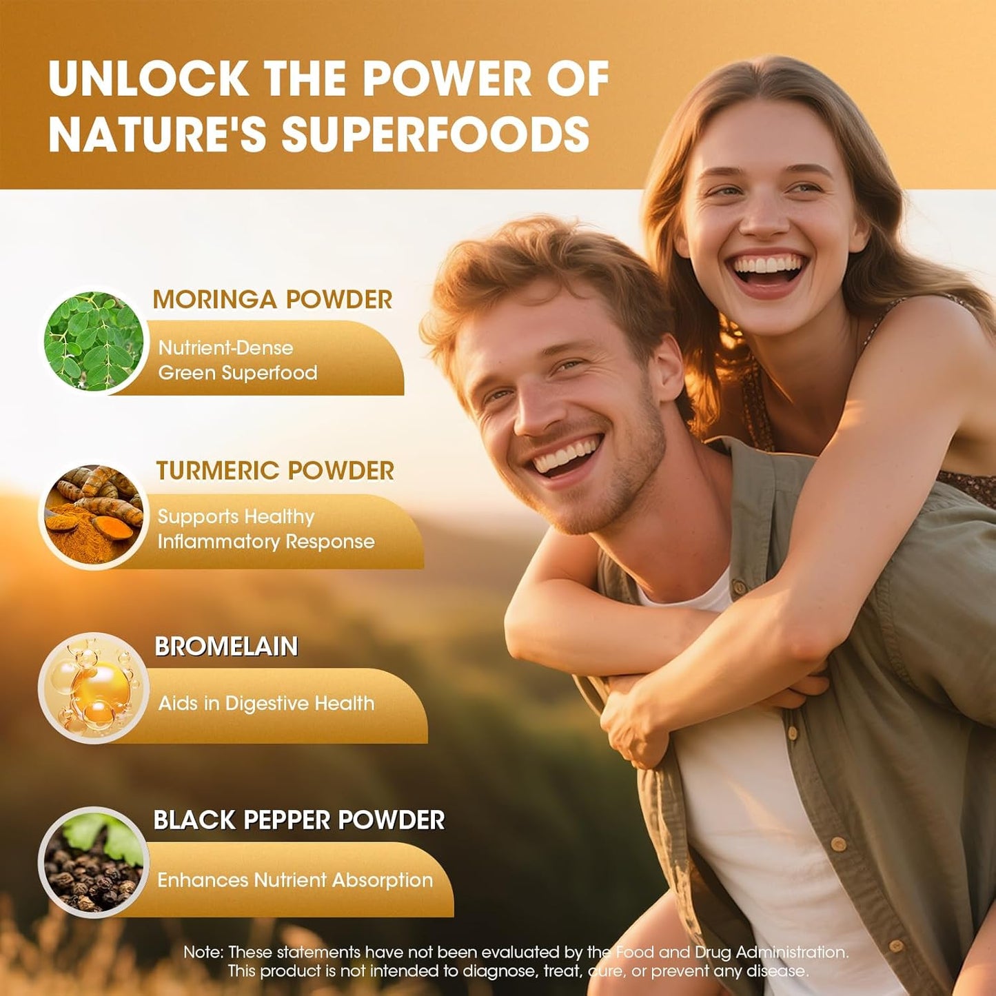 2 Pack Moringa Capsules, Moringa Powder with Turmeric, Bromelain and Black Pepper, 4-in-1 Superfood for Energy, Immune, Digestion and Antioxidant Support, Vegan, Gluten-Free, 120 Count